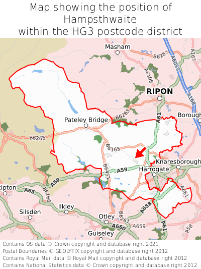 Map showing location of Hampsthwaite within HG3