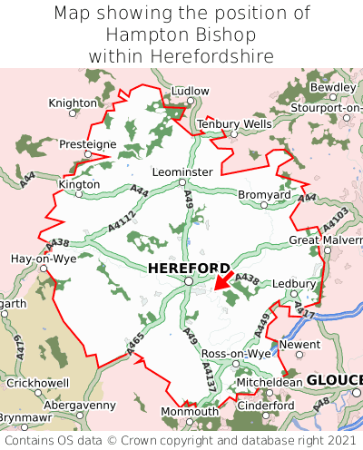 Map showing location of Hampton Bishop within Herefordshire
