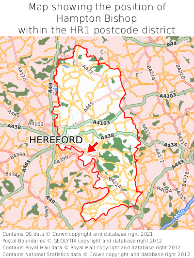 Map showing location of Hampton Bishop within HR1