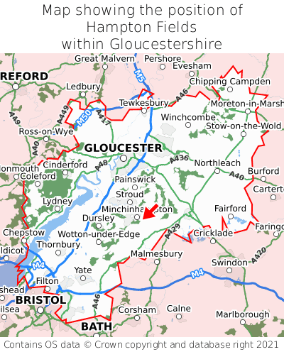 Map showing location of Hampton Fields within Gloucestershire