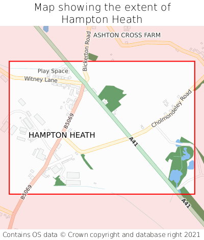 Map showing extent of Hampton Heath as bounding box
