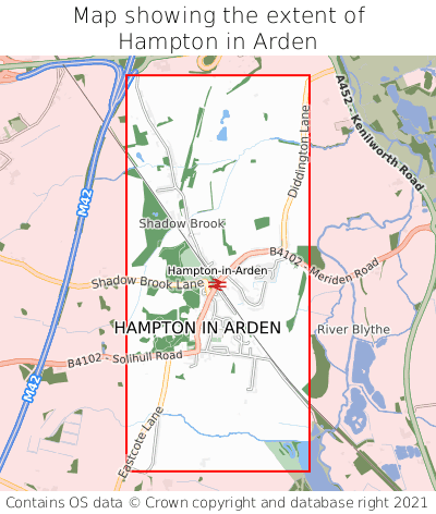 Map showing extent of Hampton in Arden as bounding box