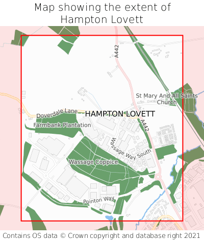 Map showing extent of Hampton Lovett as bounding box