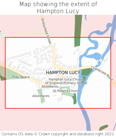 Map showing extent of Hampton Lucy as bounding box