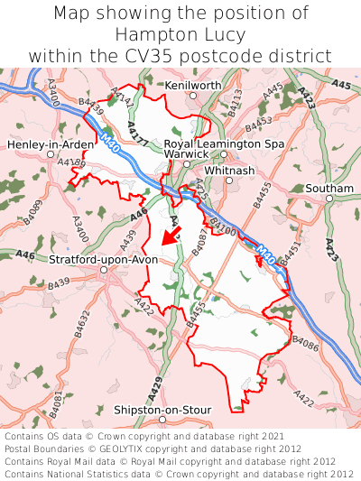 Map showing location of Hampton Lucy within CV35