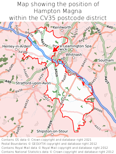 Map showing location of Hampton Magna within CV35