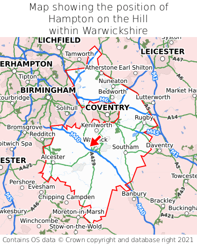 Map showing location of Hampton on the Hill within Warwickshire