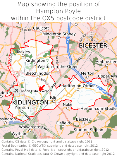 Map showing location of Hampton Poyle within OX5