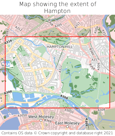 Map showing extent of Hampton as bounding box