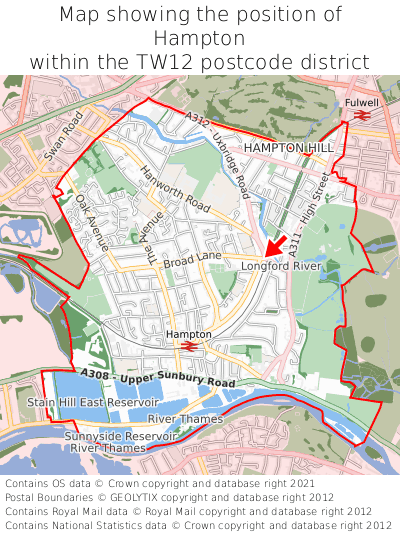 Map showing location of Hampton within TW12
