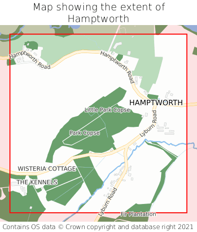 Map showing extent of Hamptworth as bounding box