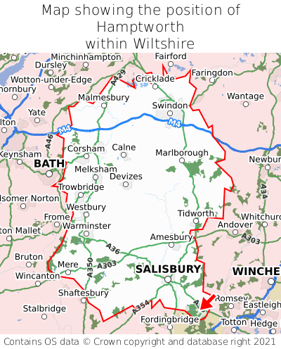 Map showing location of Hamptworth within Wiltshire