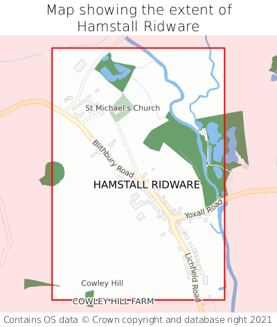 Map showing extent of Hamstall Ridware as bounding box