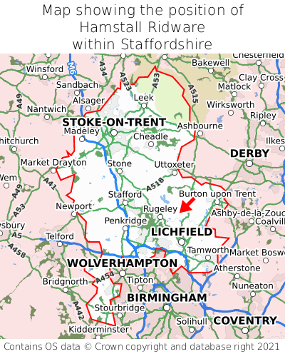 Map showing location of Hamstall Ridware within Staffordshire