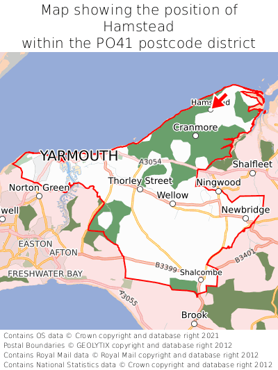 Map showing location of Hamstead within PO41