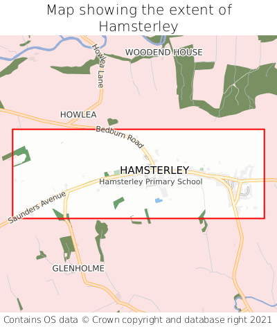 Map showing extent of Hamsterley as bounding box