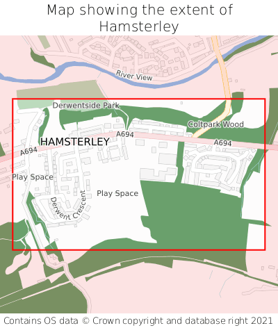 Map showing extent of Hamsterley as bounding box