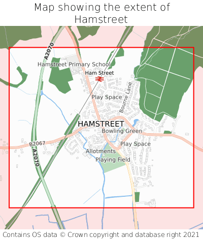 Map showing extent of Hamstreet as bounding box