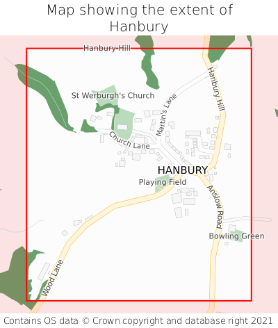 Map showing extent of Hanbury as bounding box