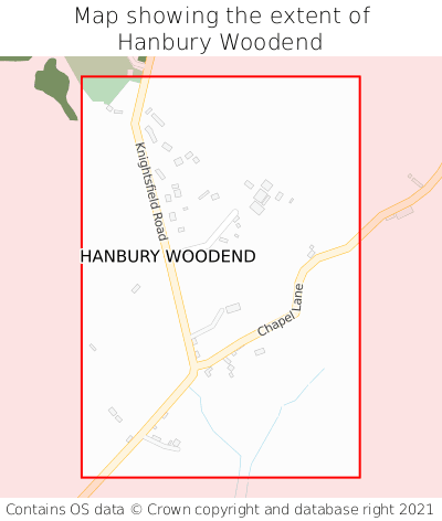 Map showing extent of Hanbury Woodend as bounding box