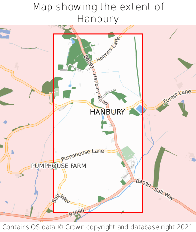 Map showing extent of Hanbury as bounding box