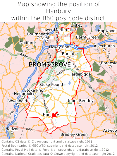 Map showing location of Hanbury within B60