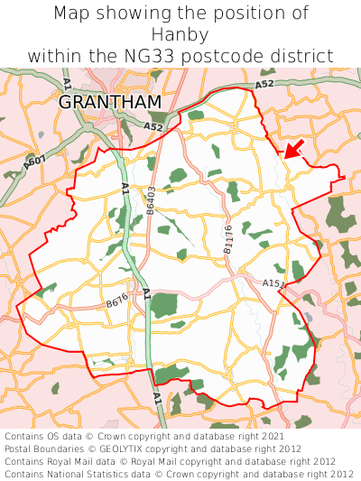 Map showing location of Hanby within NG33