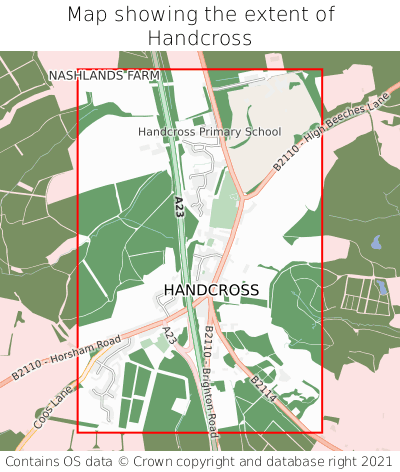 Map showing extent of Handcross as bounding box