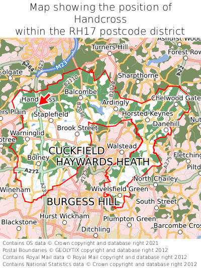 Map showing location of Handcross within RH17