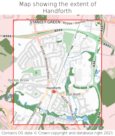 Map showing extent of Handforth as bounding box