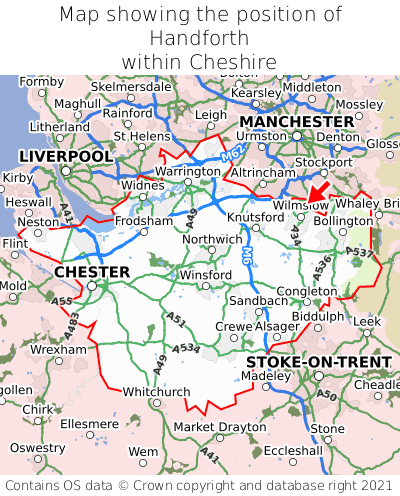 Map showing location of Handforth within Cheshire