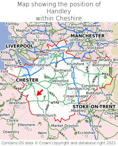 Map showing location of Handley within Cheshire