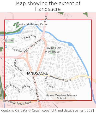Map showing extent of Handsacre as bounding box