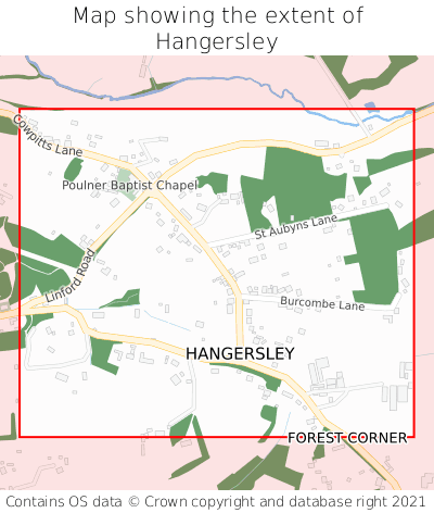 Map showing extent of Hangersley as bounding box