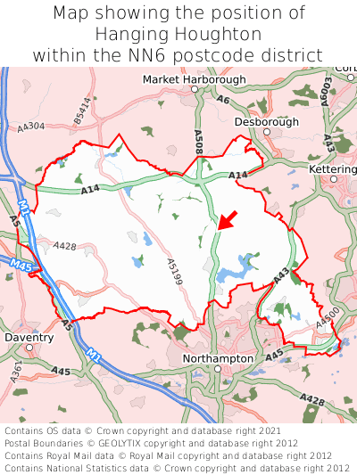 Map showing location of Hanging Houghton within NN6