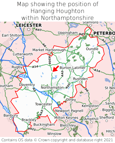 Map showing location of Hanging Houghton within Northamptonshire