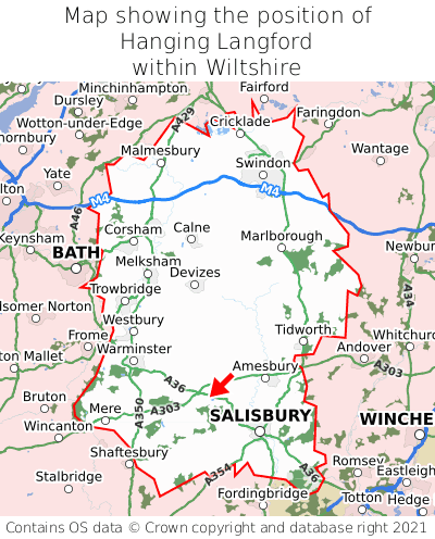 Map showing location of Hanging Langford within Wiltshire