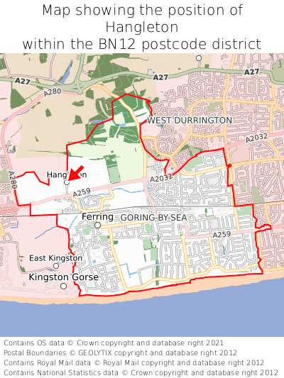 Map showing location of Hangleton within BN12