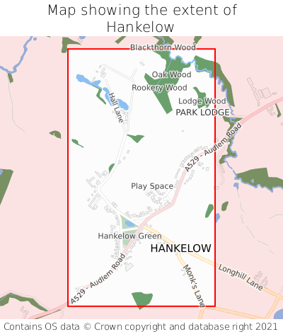 Map showing extent of Hankelow as bounding box