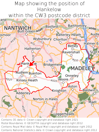 Map showing location of Hankelow within CW3