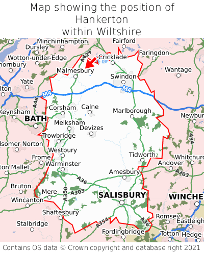 Map showing location of Hankerton within Wiltshire