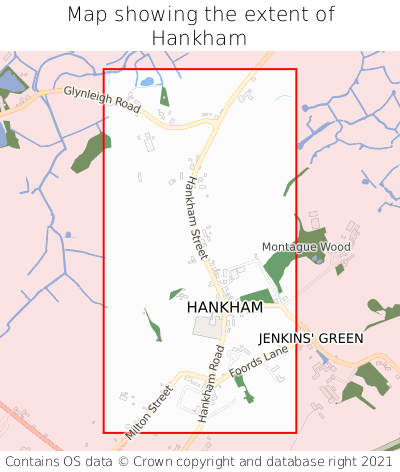 Map showing extent of Hankham as bounding box