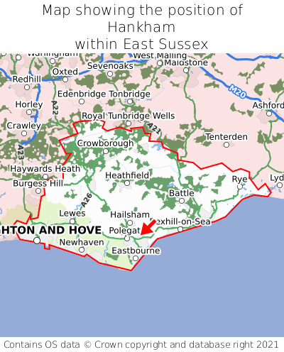 Map showing location of Hankham within East Sussex
