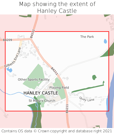 Map showing extent of Hanley Castle as bounding box