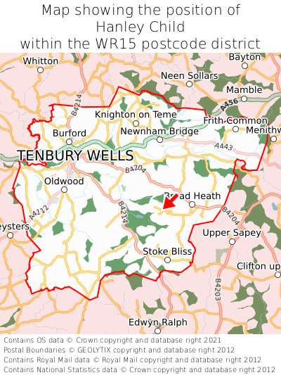 Map showing location of Hanley Child within WR15