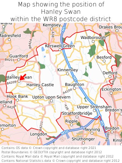 Map showing location of Hanley Swan within WR8