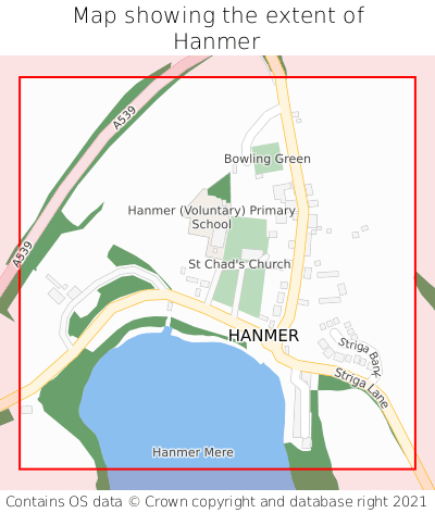 Map showing extent of Hanmer as bounding box