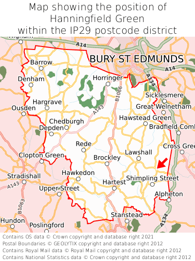 Map showing location of Hanningfield Green within IP29