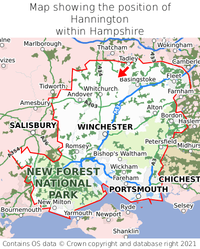 Map showing location of Hannington within Hampshire