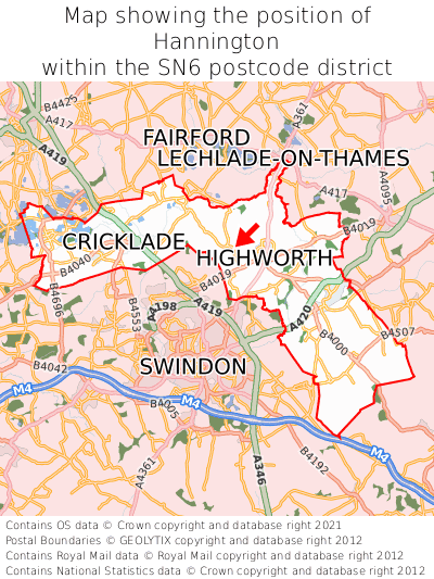 Map showing location of Hannington within SN6